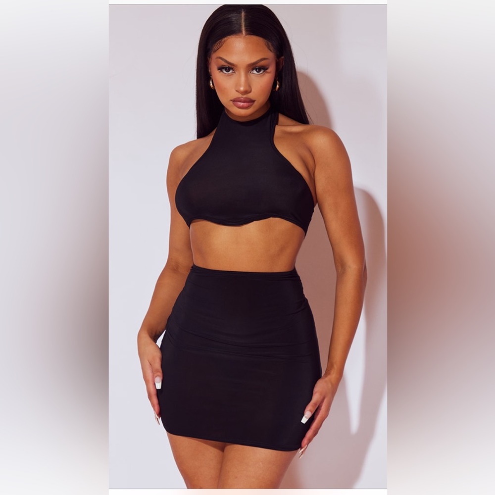 Pretty Little Thing Slinky Black Halter Cut Out Dress